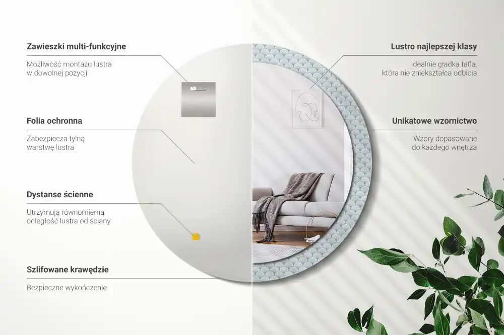 Rund spegel med tryckt Retro vintage mönster