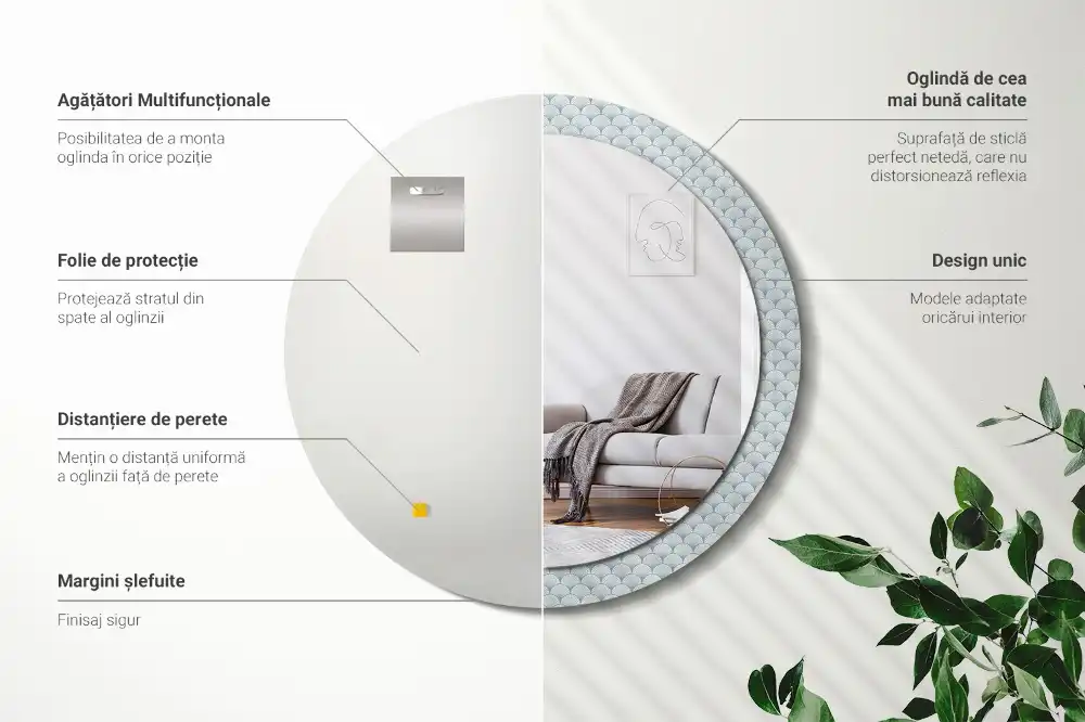 Rund spegel med tryckt Retro vintage mönster