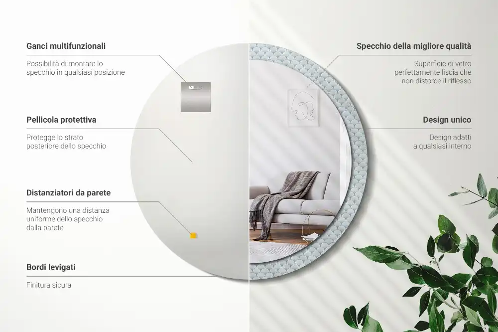 Rund spegel med tryckt Retro vintage mönster