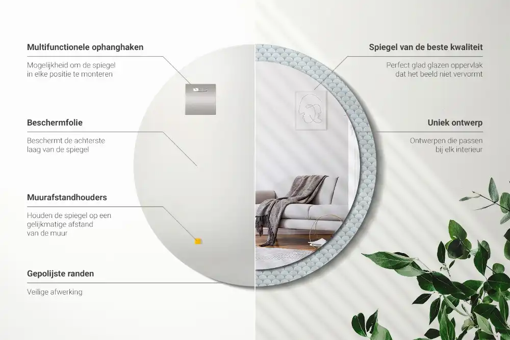 Rund spegel med tryckt Retro vintage mönster