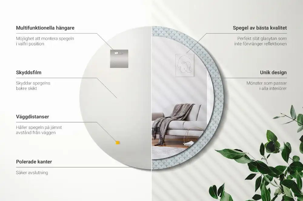 Rund spegel med tryckt Retro vintage mönster