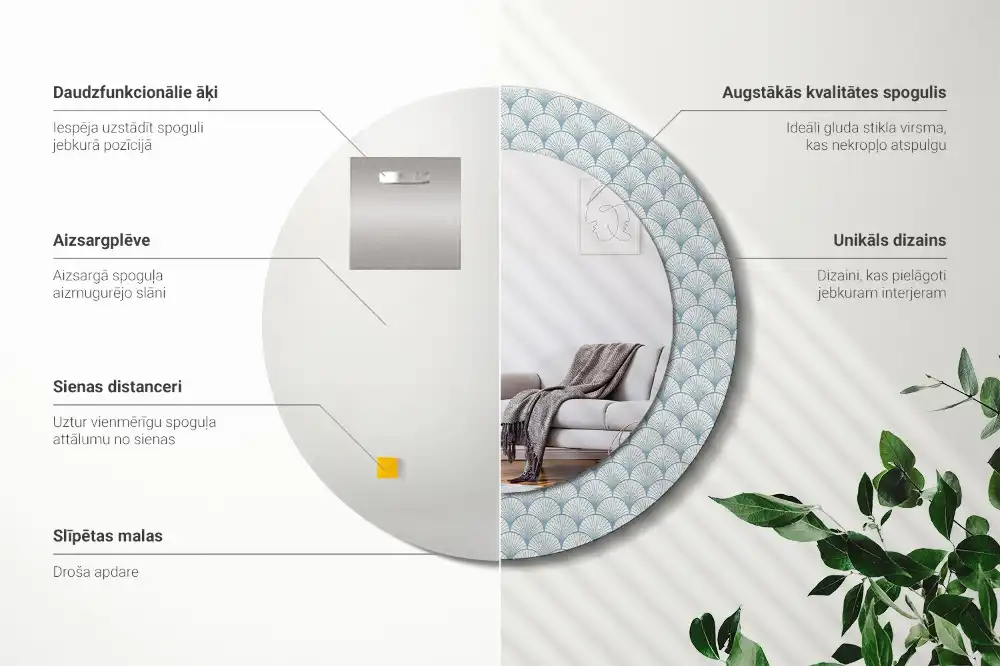 Rund spegel med tryckt Retro vintage mönster