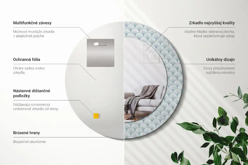 Rund spegel med tryckt Retro vintage mönster