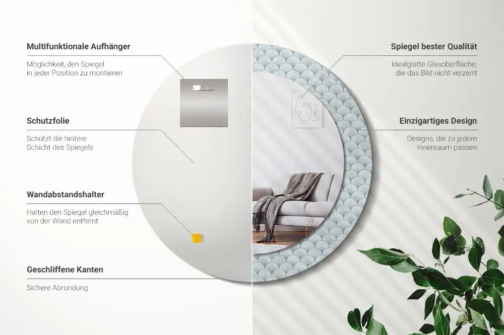 Rund spegel med tryckt Retro vintage mönster