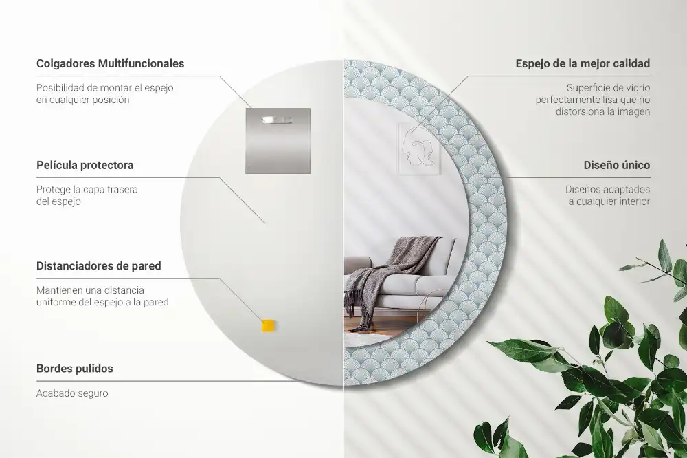 Rund spegel med tryckt Retro vintage mönster