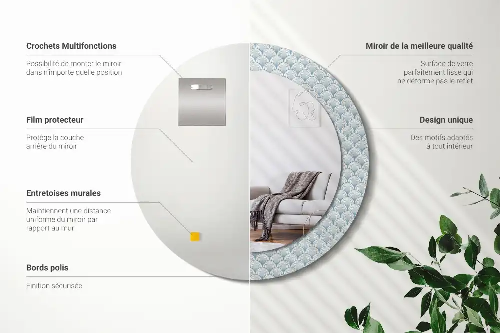 Rund spegel med tryckt Retro vintage mönster