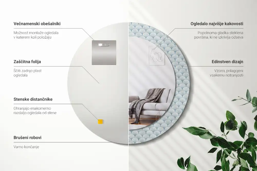 Rund spegel med tryckt Retro vintage mönster