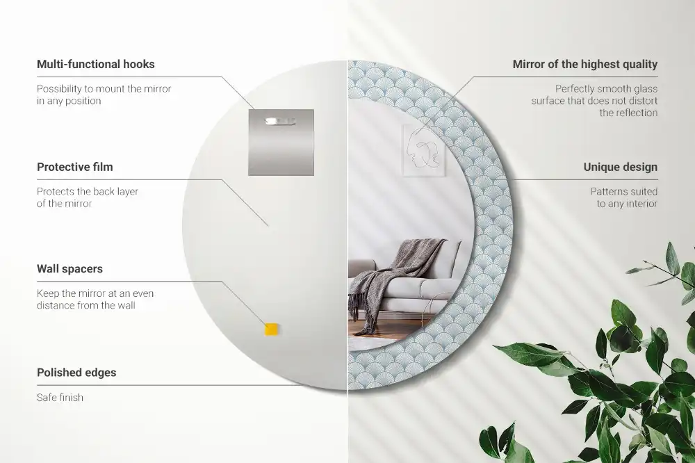 Rund spegel med tryckt Retro vintage mönster