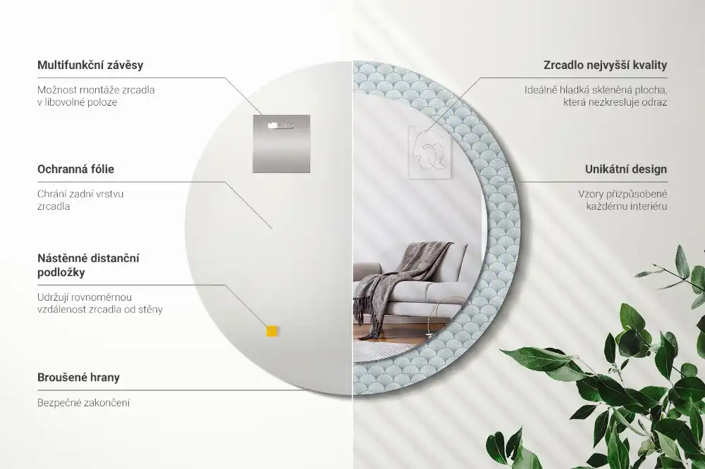 Rund spegel med tryckt Retro vintage mönster