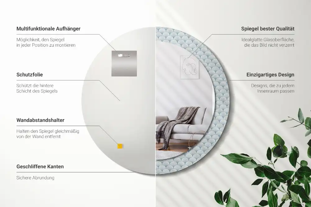 Rund spegel med tryckt Retro vintage mönster