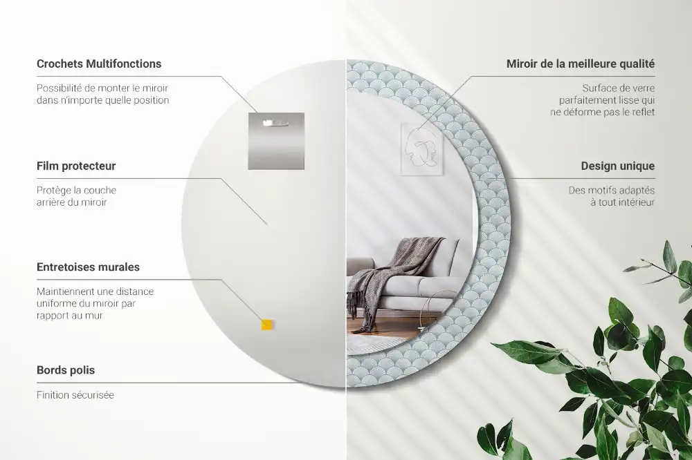 Rund spegel med tryckt Retro vintage mönster