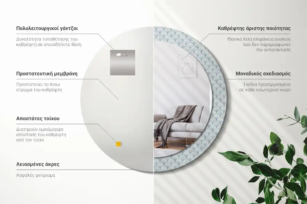 Rund spegel med tryckt Retro vintage mönster