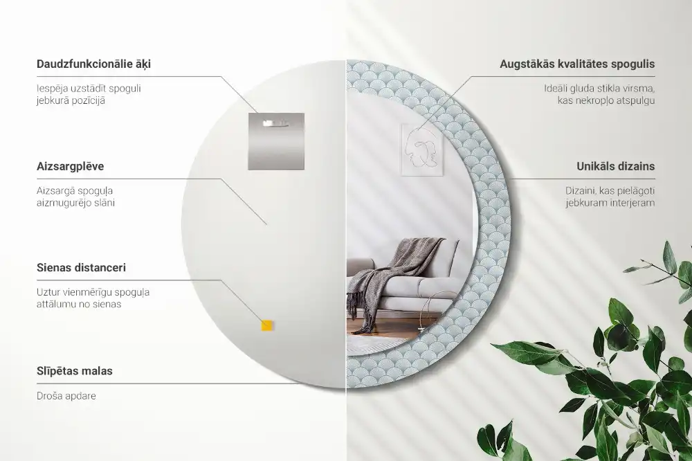 Rund spegel med tryckt Retro vintage mönster
