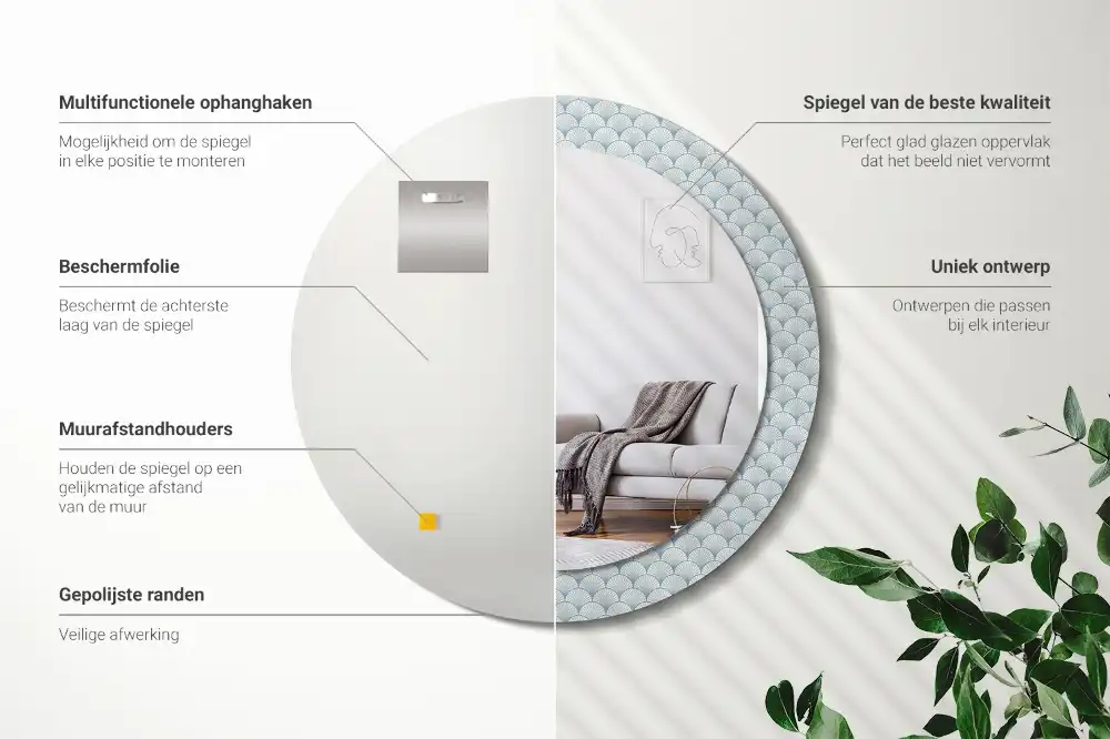 Rund spegel med tryckt Retro vintage mönster