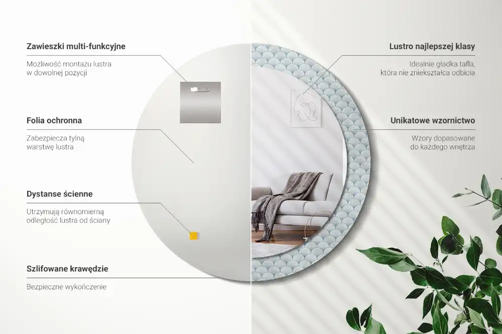 Rund spegel med tryckt Retro vintage mönster