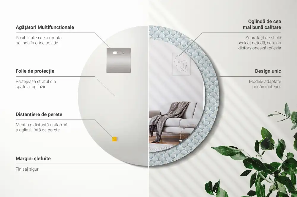 Rund spegel med tryckt Retro vintage mönster