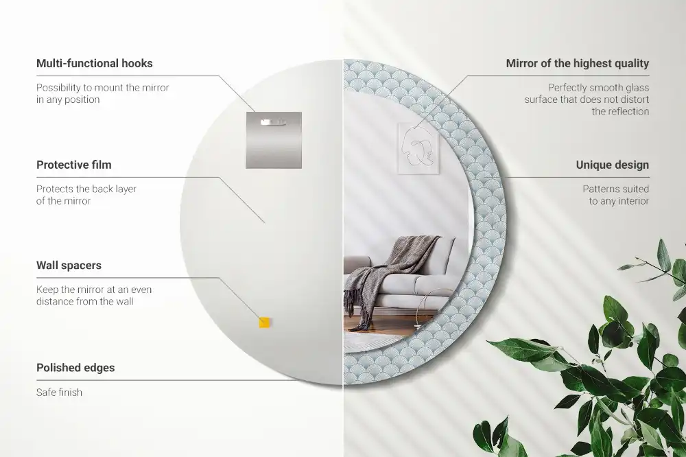 Rund spegel med tryckt Retro vintage mönster