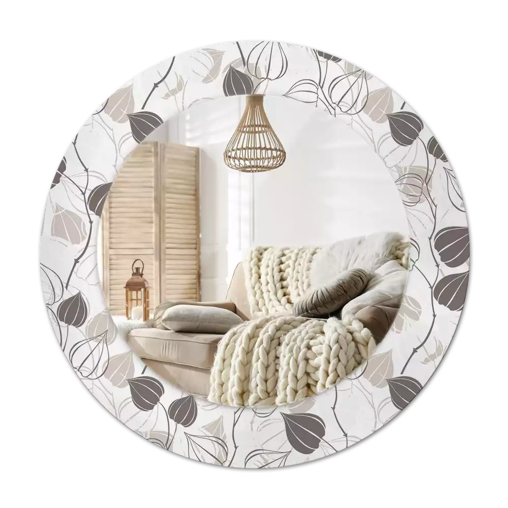 Rund spegel med tryckt ram Abstrakt blommig