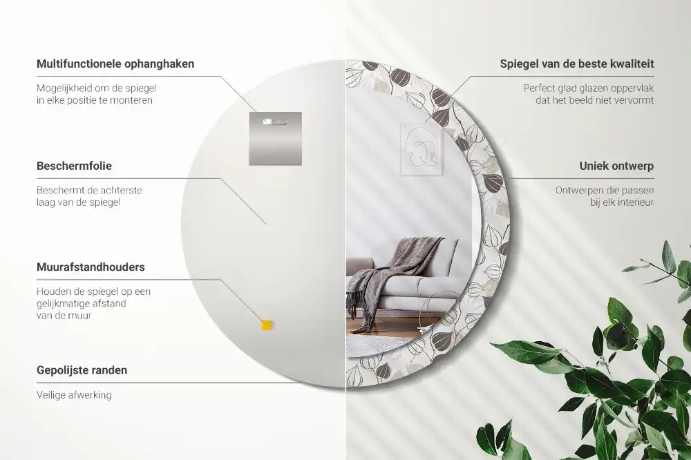 Rund spegel med tryckt ram Abstrakt blommig