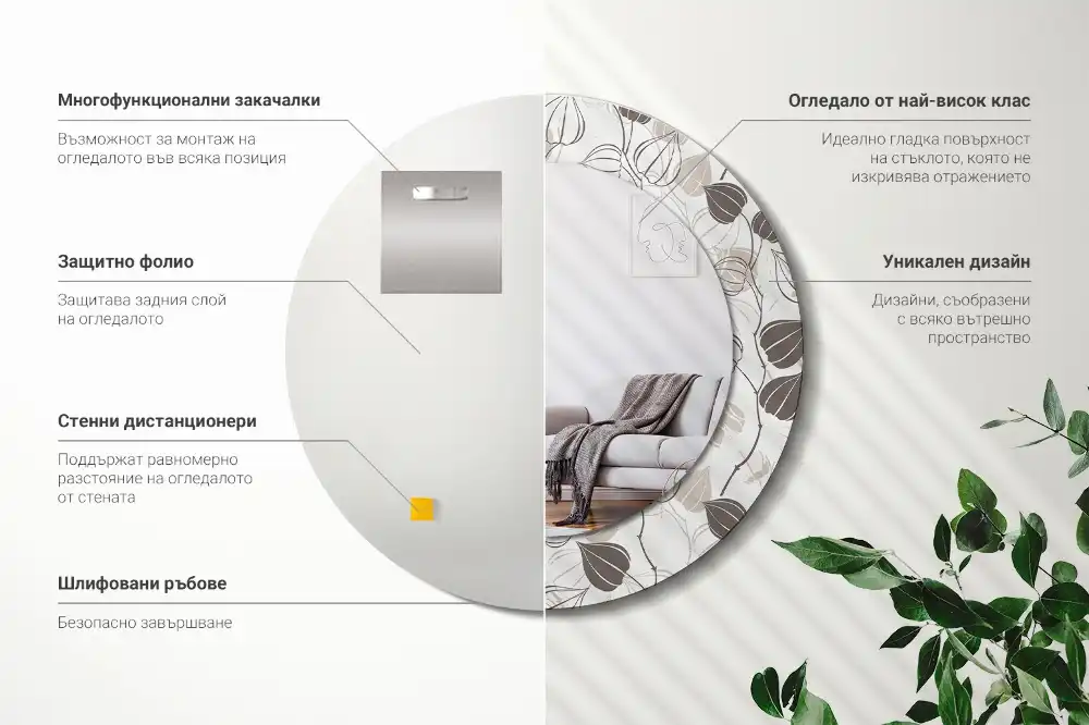 Rund spegel med tryckt ram Abstrakt blommig