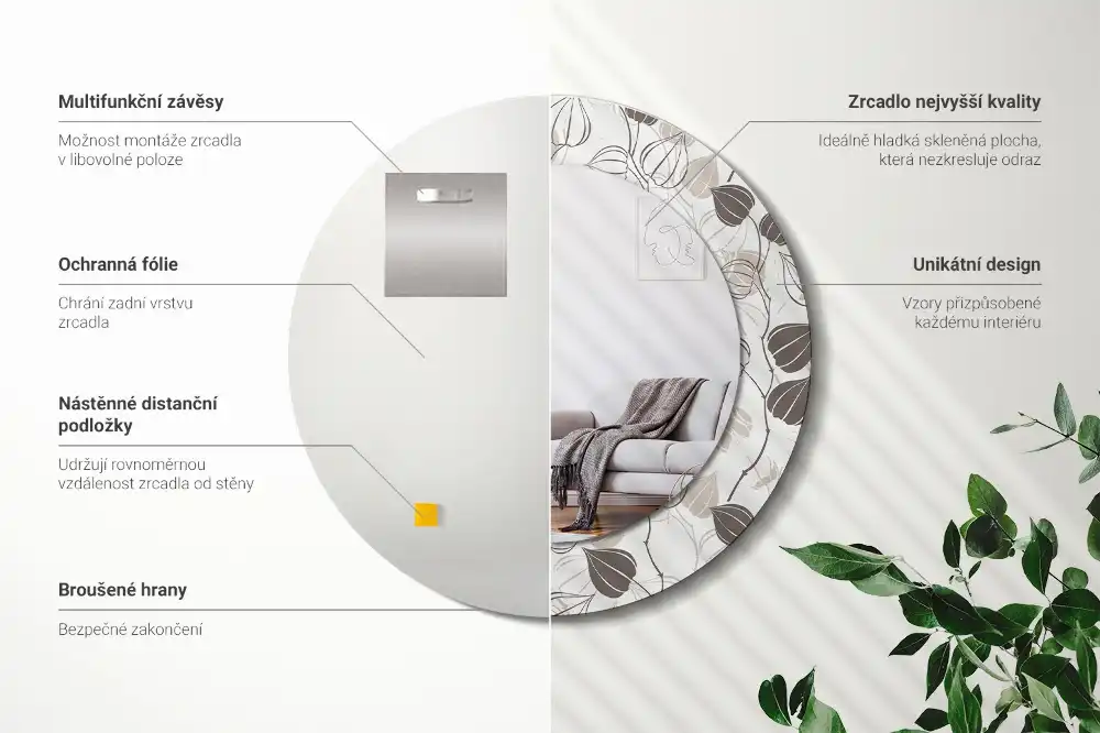 Rund spegel med tryckt ram Abstrakt blommig