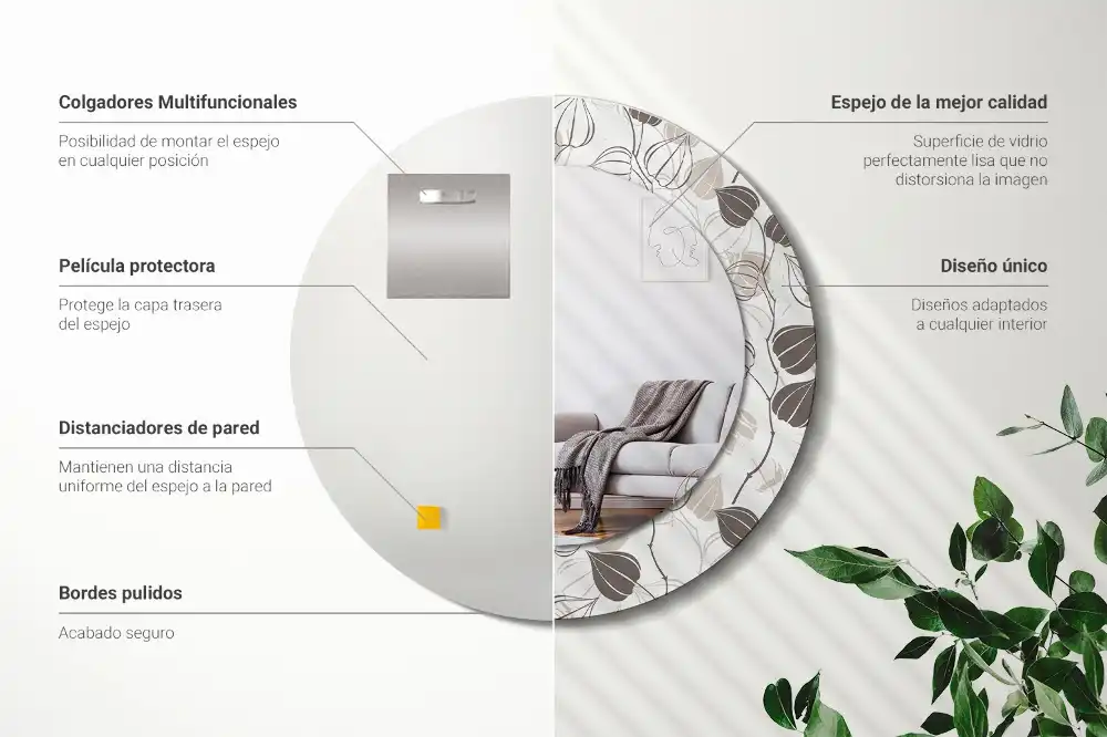 Rund spegel med tryckt ram Abstrakt blommig