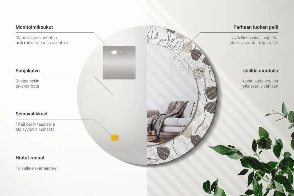 Rund spegel med tryckt ram Abstrakt blommig