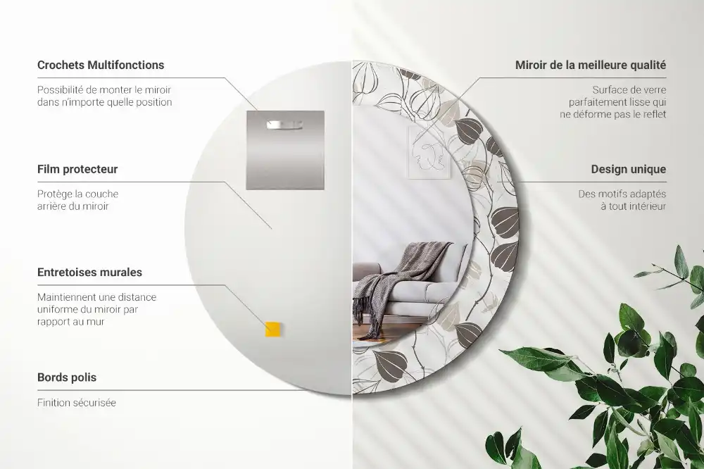 Rund spegel med tryckt ram Abstrakt blommig