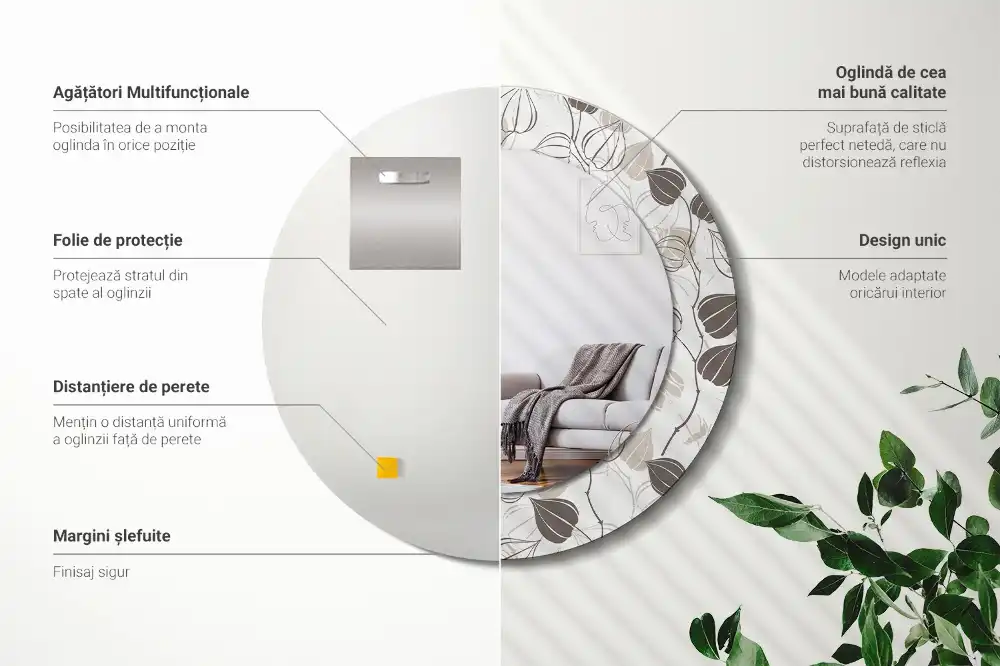 Rund spegel med tryckt ram Abstrakt blommig