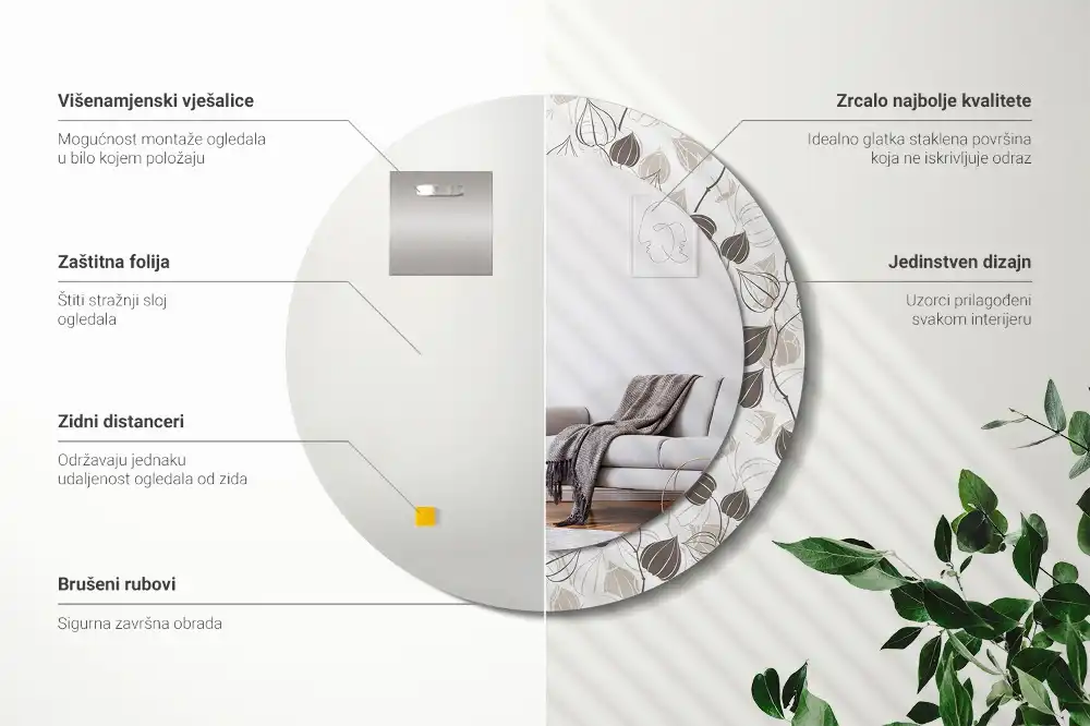 Rund spegel med tryckt ram Abstrakt blommig