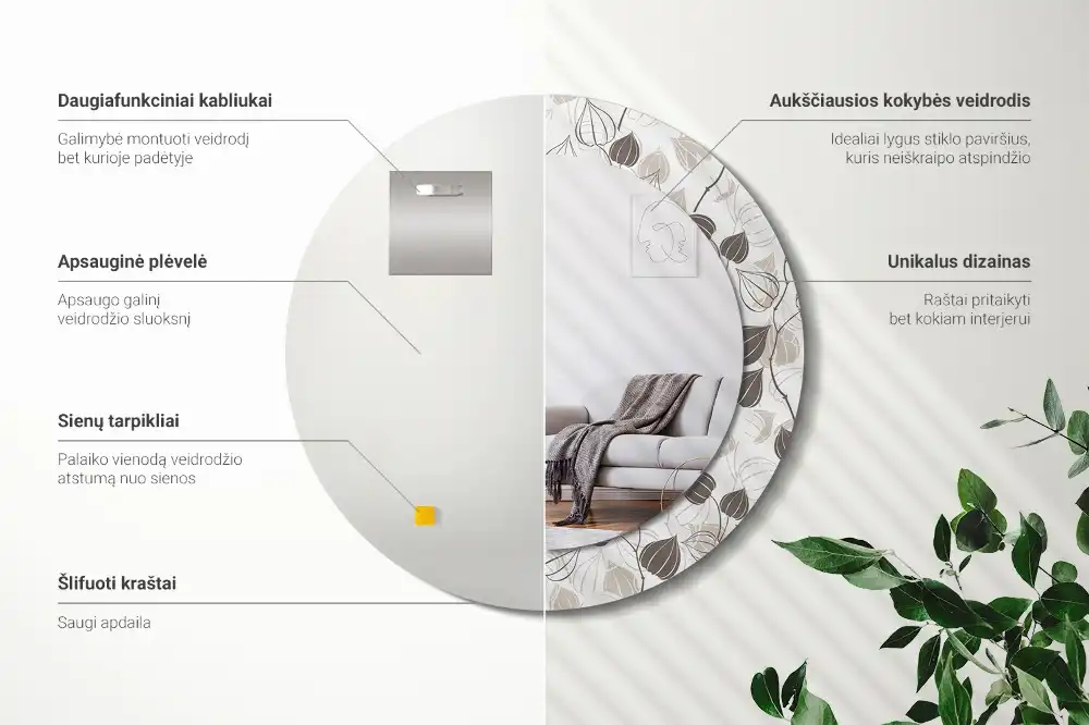 Rund spegel med tryckt ram Abstrakt blommig