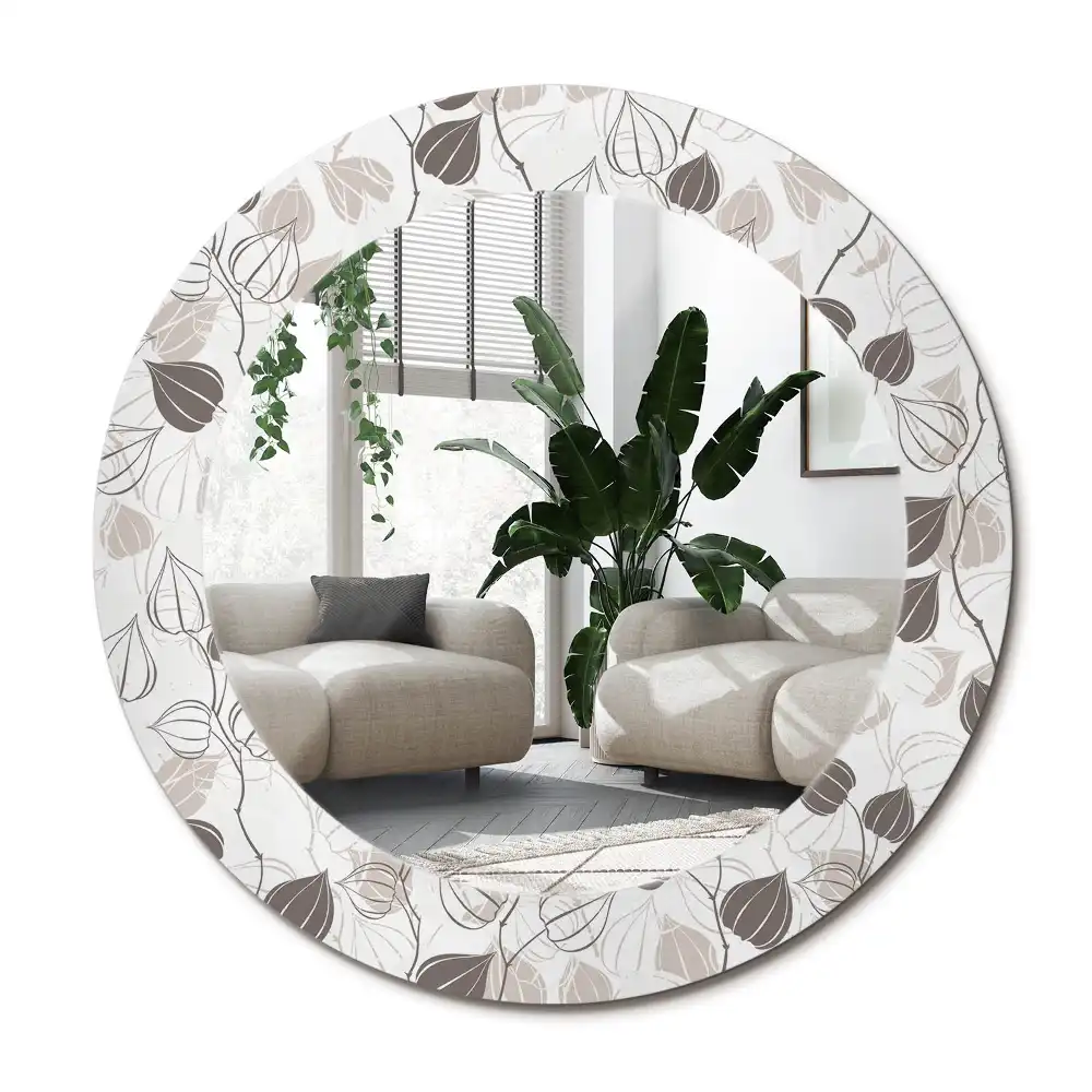 Rund spegel med tryckt ram Abstrakt blommig