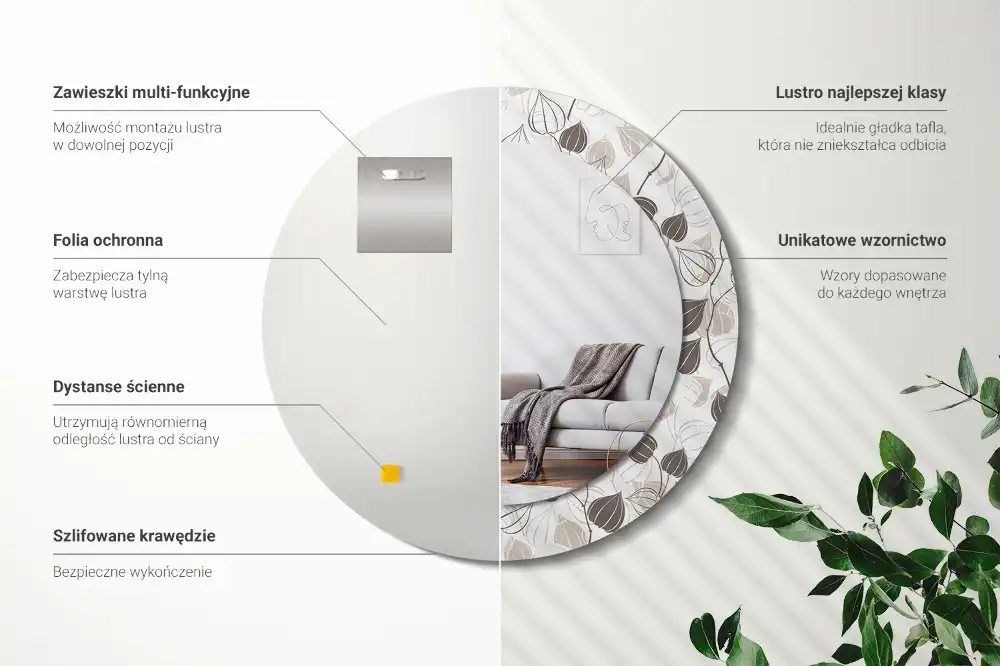 Rund spegel med tryckt ram Abstrakt blommig