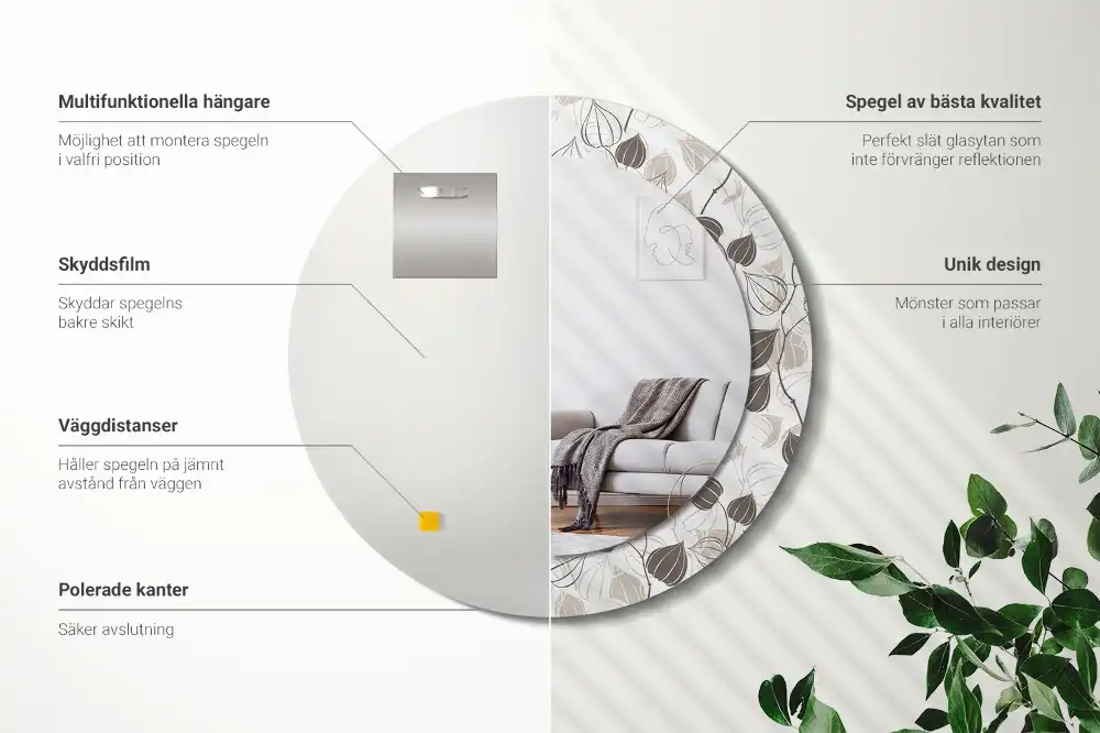 Rund spegel med tryckt ram Abstrakt blommig