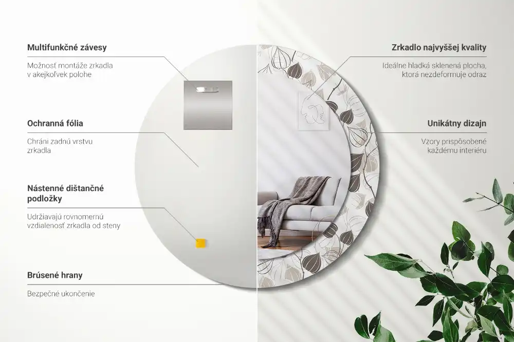 Rund spegel med tryckt ram Abstrakt blommig