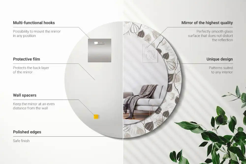 Rund spegel med tryckt ram Abstrakt blommig