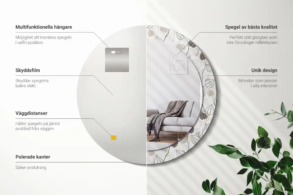 Rund spegel med tryckt ram Abstrakt blommig