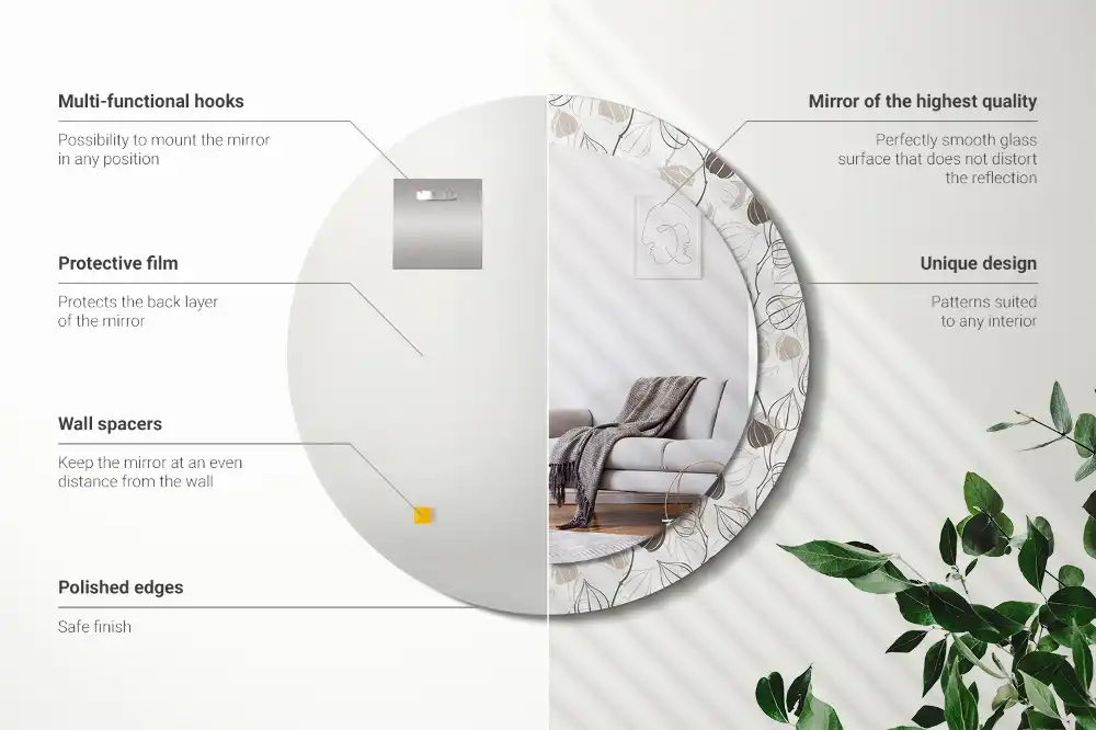 Rund spegel med tryckt ram Abstrakt blommig