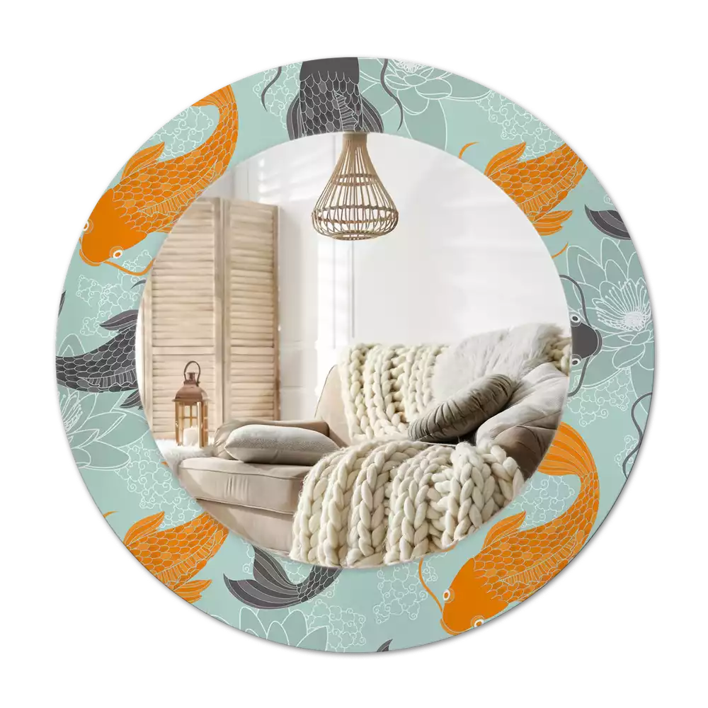 Rund spegel med tryckt Koi karp