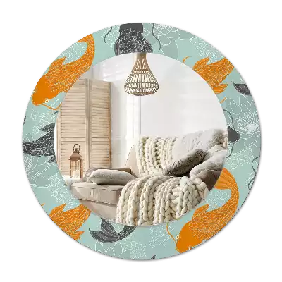 Rund spegel med tryckt Koi karp