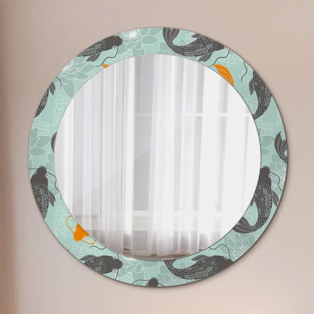 Rund spegel med tryckt Koi karp