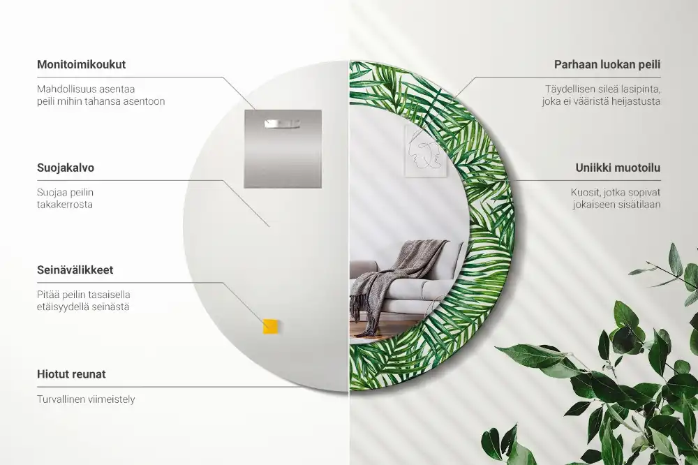 Rund spegel med tryckt Tropisk palm