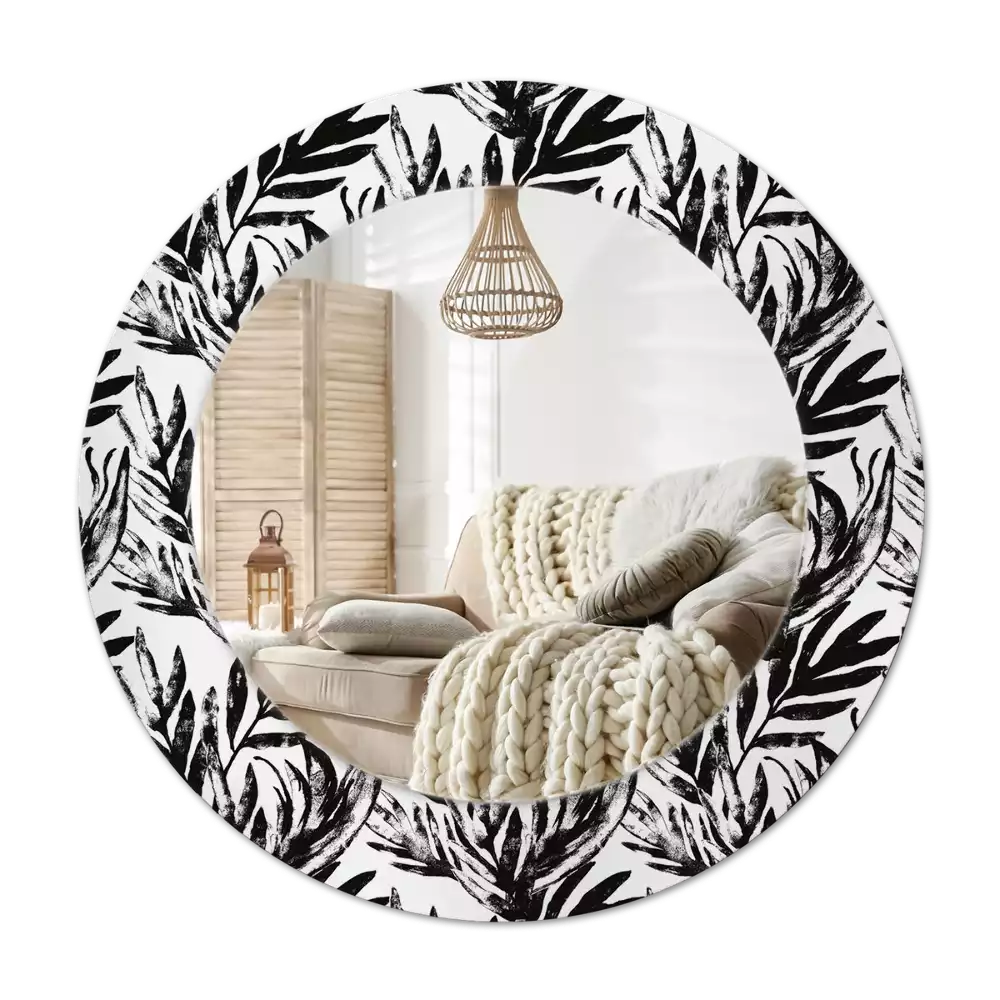 Rund spegel med tryckt ram Monstera