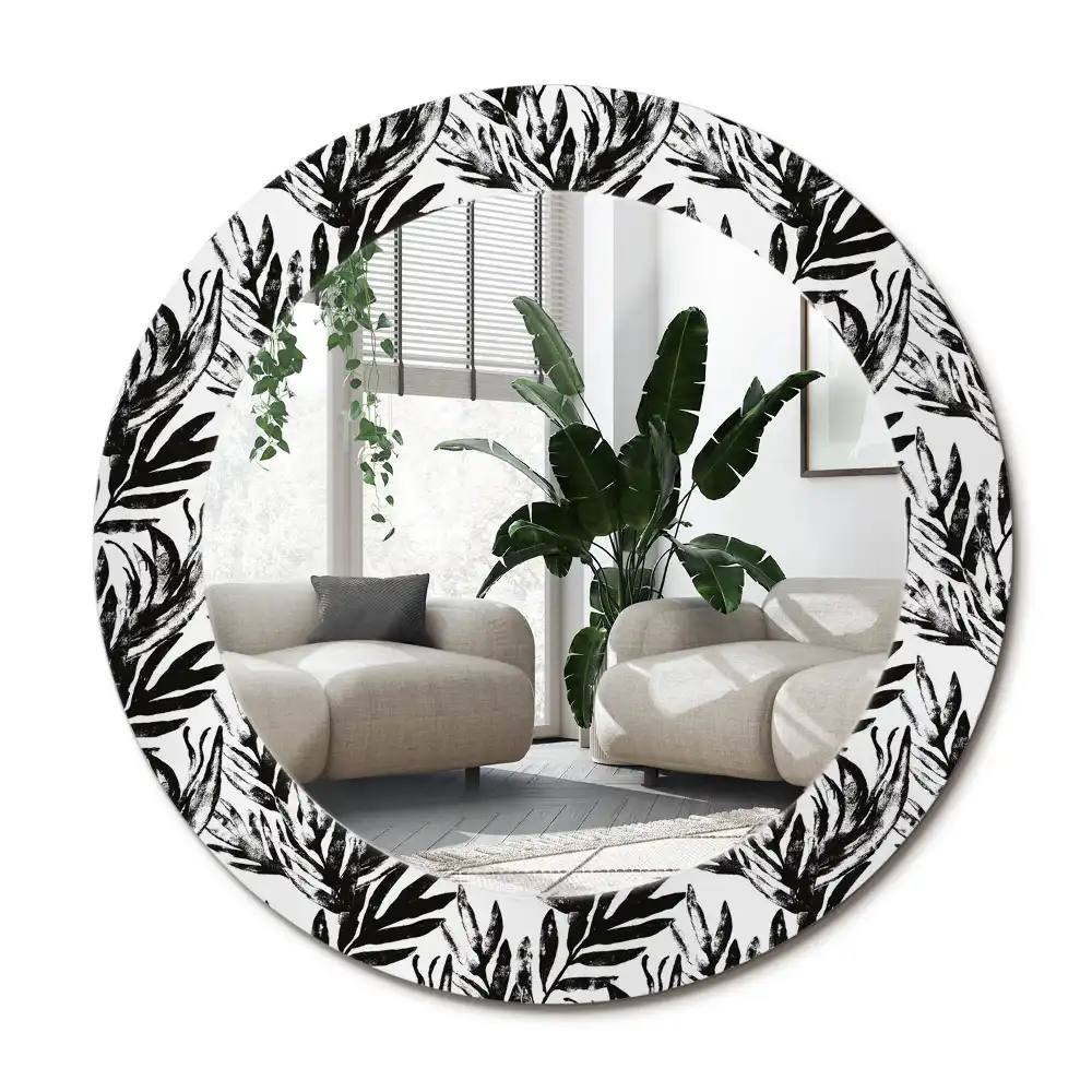 Rund spegel med tryckt ram Monstera
