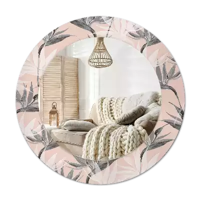 Rund spegel med tryckt Strelitzia