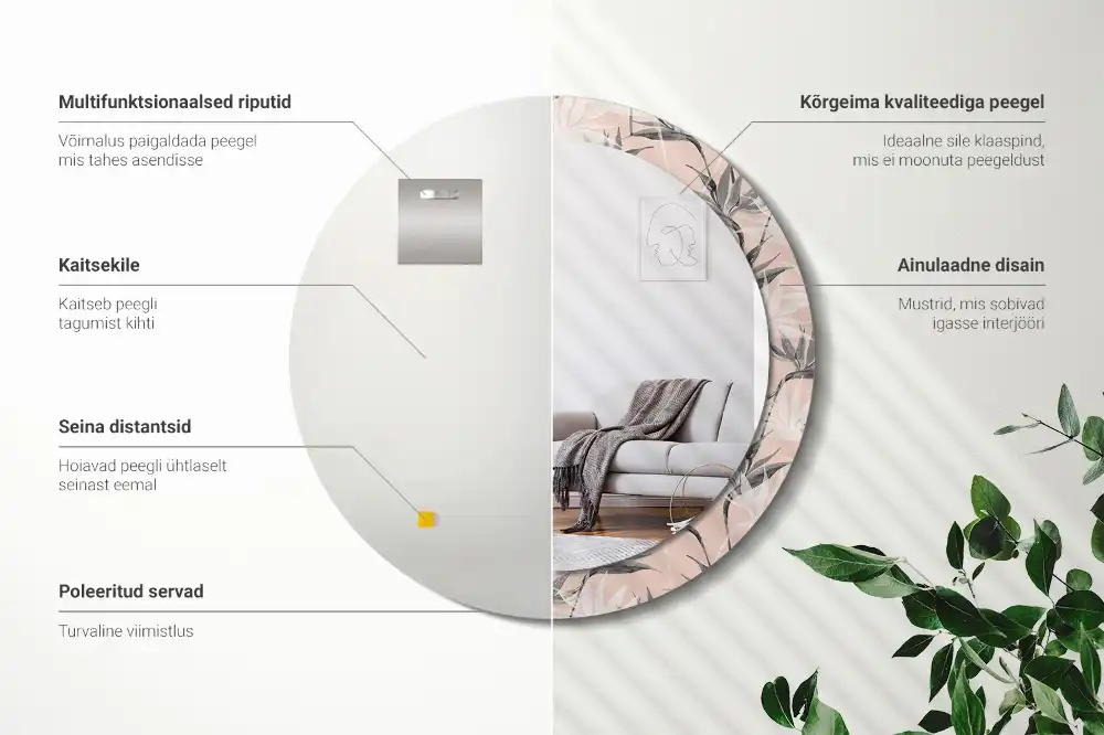 Rund spegel med tryckt Strelitzia