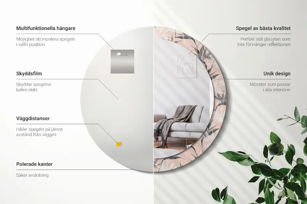 Rund spegel med tryckt Strelitzia