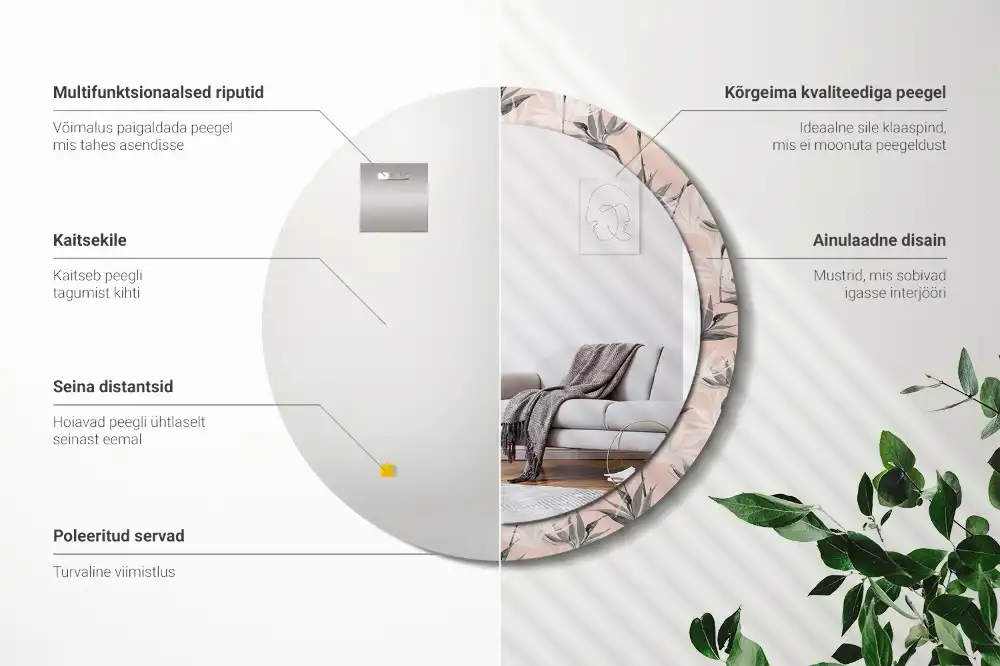 Rund spegel med tryckt Strelitzia