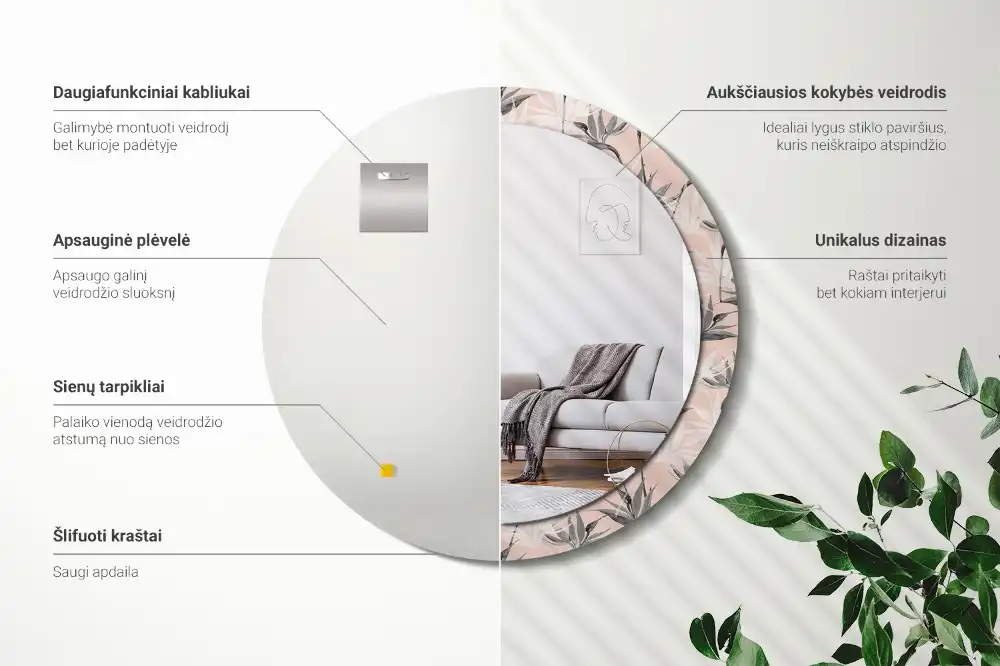 Rund spegel med tryckt Strelitzia