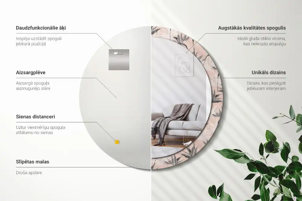 Rund spegel med tryckt Strelitzia